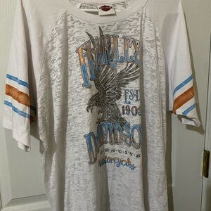 Y2K Harley Davidson Womens Large Sheer Spell Out Eagle Striped T-Shirt USA 3XL